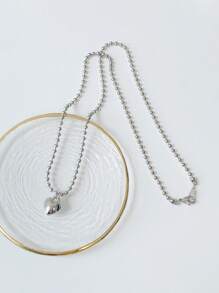 DAZY 時尚珠子裝飾心形墜飾項鍊適合女士日常裝飾 - 銀色 - 查看 3