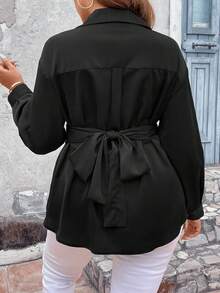 SHEIN Unity Blusa unicolor cruzado con cordón trasero - Negro - Ver 2