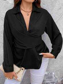 SHEIN Unity Blusa unicolor cruzado con cordón trasero - Negro - Ver 5