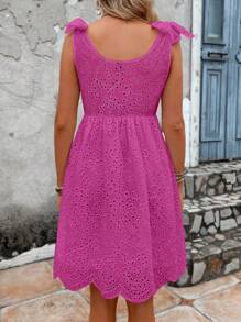 SHEIN LUNE Đầm Thắt nút Tranh thêu màu trơn Boho - Màu Hồng Tươi - Xem 2