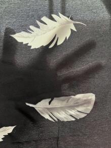 SHEIN LUNE Blusa con estampado de hoja amarre en manga - Negro - Ver 7