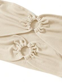 SHEIN Unity Áo nữ Cắt ra Nhẫn màu trơn Giải trí - Màu be - Xem 3