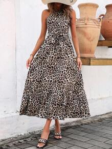 SHEIN LUNE Đầm Thắt lưng Viên lá sen In hoa Báo Giải trí - Nhiều màu - Xem 1