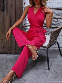 SHEIN Clasi Áo liền quần nữ Thắt lưng Trọn gói Dây kéo màu trơn Thanh lịch - Màu Hồng Tươi - Xem 4