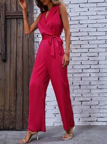 SHEIN Clasi Áo liền quần nữ Thắt lưng Trọn gói Dây kéo màu trơn Thanh lịch - Màu Hồng Tươi - Xem 5