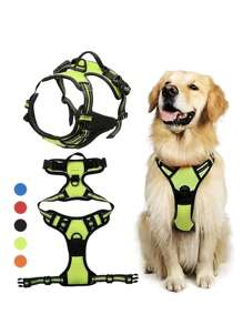 1 pieza Arnés para mascotas con estampado de dibujos animados de mascota negro tire transpirable reflectante para perro para exterior - Negro - Ver 2