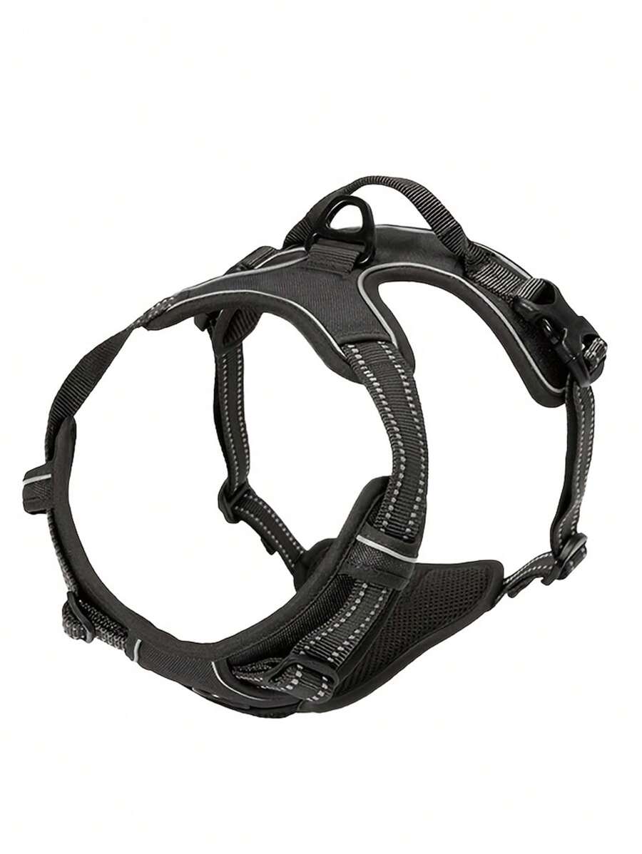 1 pieza Arnés para mascotas con estampado de dibujos animados de mascota negro tire transpirable reflectante para perro para exterior - Negro - Ver 1