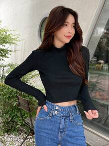 DAZY Áo thun nữ Tương phản ren màu trơn Gợi cảm - màu đen - Xem 4