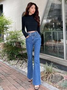 DAZY Áo thun nữ Tương phản ren màu trơn Gợi cảm - màu đen - Xem 5