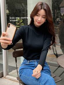 DAZY Áo thun nữ Tương phản ren màu trơn Gợi cảm - màu đen - Xem 7