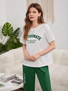 Mulvari Slogan Graphic Drop Shoulder Tee & Trousers - Dark Green - View 3