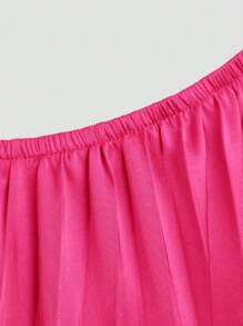 L'Amorae Cut Out Waist Tie Pleated Satin Dress - Red Violet - View 3