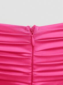 L'Amorae Cut Out Waist Tie Pleated Satin Dress - Red Violet - View 4