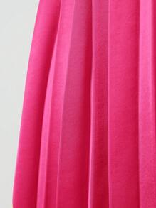 L'Amorae Cut Out Waist Tie Pleated Satin Dress - Red Violet - View 8