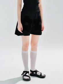 Quần đùi nữ Đắp vá màu trơn Giải trí - màu đen - Xem 1