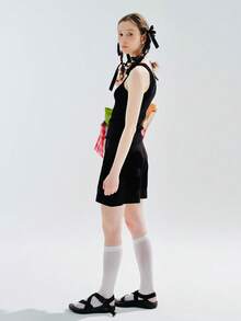 Quần đùi nữ Đắp vá màu trơn Giải trí - màu đen - Xem 2