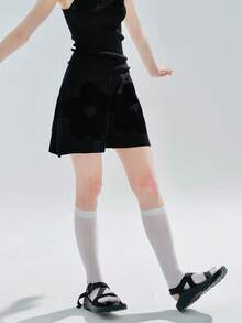 Quần đùi nữ Đắp vá màu trơn Giải trí - màu đen - Xem 3