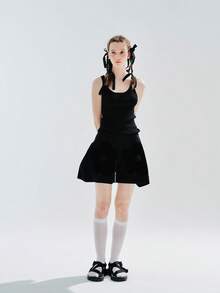 Quần đùi nữ Đắp vá màu trơn Giải trí - màu đen - Xem 4