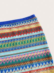 Dreamara Plus Chevron Print Halter Top & Bodycon Skirt - Royal Blue - View 3