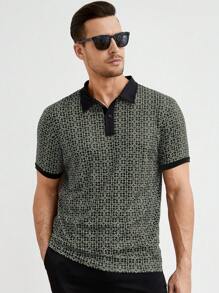 GENTILAND 男士滿版印花拼接邊POLO衫 - 彩色 - 查看 1