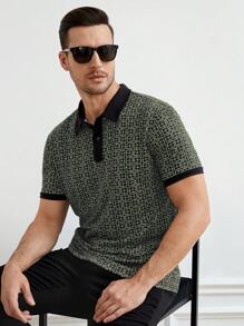 GENTILAND 男士滿版印花拼接邊POLO衫 - 彩色 - 查看 3