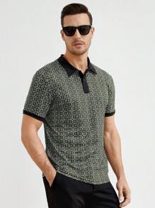 GENTILAND 男士滿版印花拼接邊POLO衫 - 彩色 - 查看 4