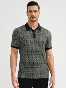 GENTILAND 男士滿版印花拼接邊POLO衫 - 彩色 - 查看 5