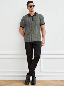 GENTILAND 男士滿版印花拼接邊POLO衫 - 彩色 - 查看 7