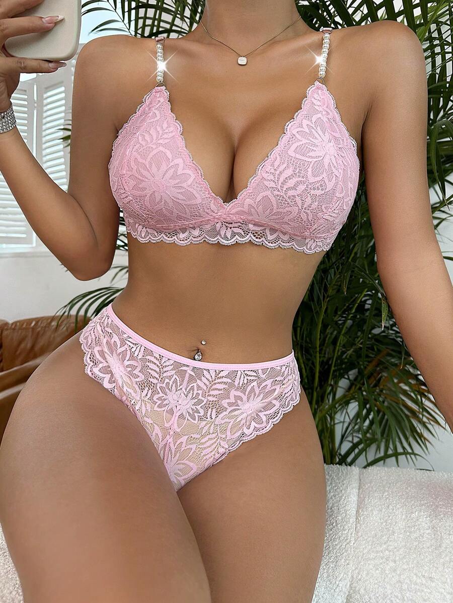 Bộ áo ngực & quần lót Nữ màu trơn - Hồng - Xem 1