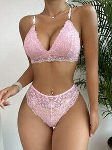 Bộ áo ngực & quần lót Nữ màu trơn - Hồng - Xem 3
