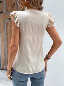 SHEIN LUNE Áo sơ mi nữ Nút Xù Nút phía trước màu trơn Giải trí - Màu be - Xem 4