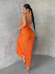 SHEIN SXY Summer Crisscross Tie Backless Halter Swing Dress Beach Outfits For Woman Beach