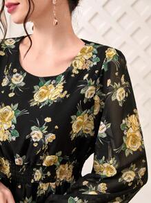 Modelyn Đầm viền lá sen Xù Viên lá sen Hoa Tất cả trên in Boho - màu đen - Xem 6