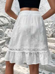 EMERY ROSE Contrast Lace Ruffle Hem Skirt - White - View 2