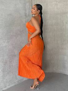 SHEIN SXY Summer Crisscross Tie Backless Halter Swing Dress Beach Outfits For Woman Beach