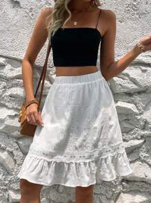 EMERY ROSE Contrast Lace Ruffle Hem Skirt - White - View 5