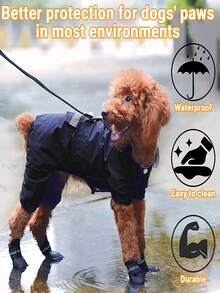 2入組字母圖案寵物黑色防水防滑寵物靴子適用於狗狗適用於戶外