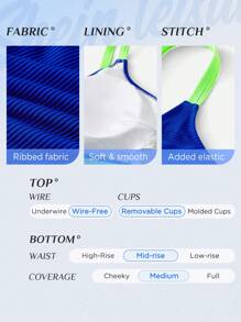 SHEIN Swim Curve Plus Size Contrast Binding Bikini Set Summer Beach - Royal Blue - View 4