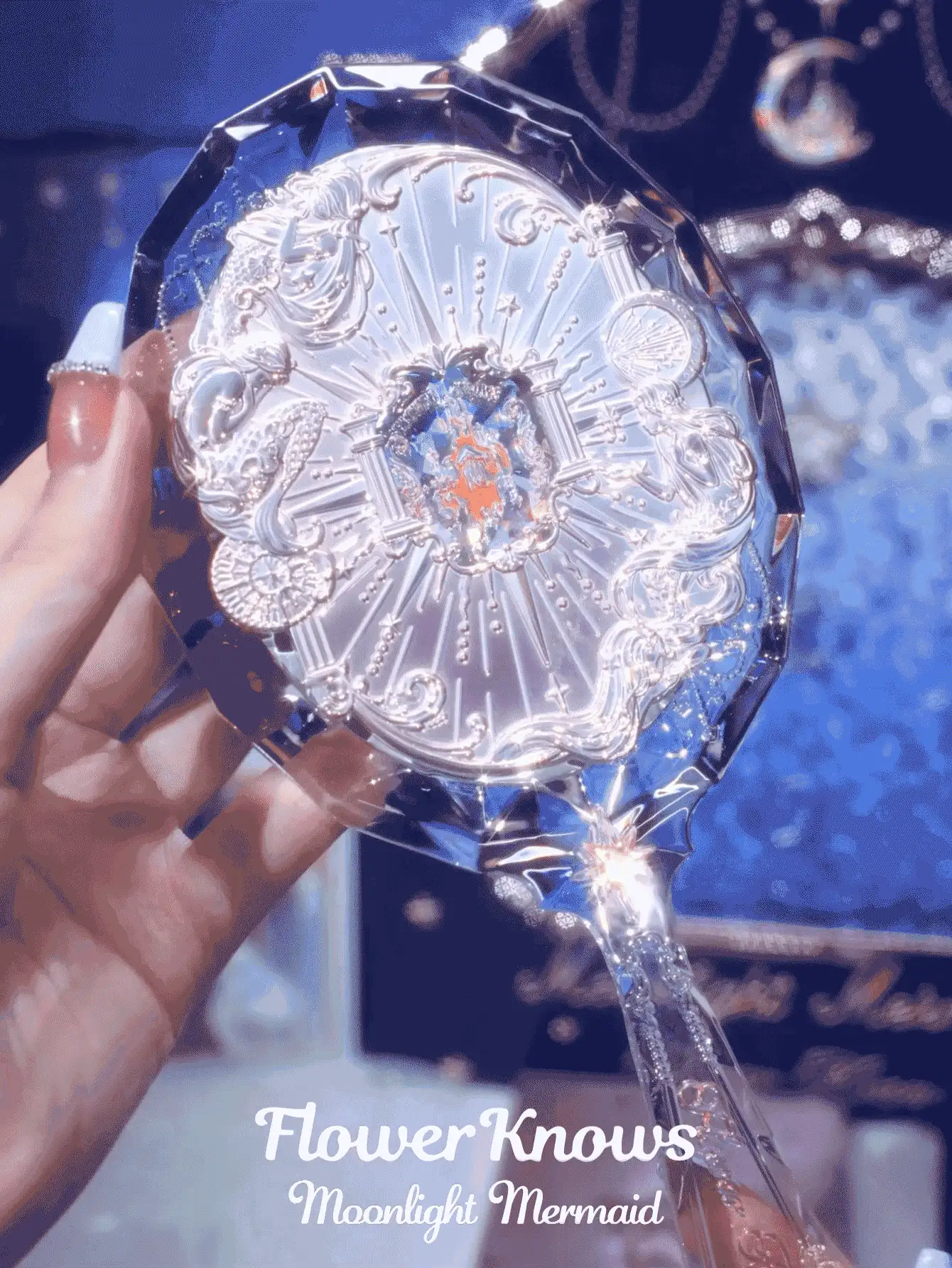 Flower Knows 化妆镜，月光美人鱼手镜珍珠化妆镜梳妆镜便携式美容镜，适用于家庭、梳妆镜、客厅、卧室、浴室、家居装饰、旅行用品、婚礼、派对、生日、送给男士、妈妈、爸爸、最好的朋友、老师的礼物、新年、配饰、有趣的礼物 - 月光白 - 查看 2