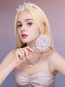 Flower Knows 化妆镜，月光美人鱼手镜珍珠化妆镜梳妆镜便携式美容镜，适用于家庭、梳妆镜、客厅、卧室、浴室、家居装饰、旅行用品、婚礼、派对、生日、送给男士、妈妈、爸爸、最好的朋友、老师的礼物、新年、配饰、有趣的礼物 - 月光白 - 查看 4