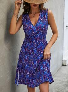 SHEIN LUNE Đầm Trọn gói Tất cả trên in Boho - Màu xanh lam - Xem 1