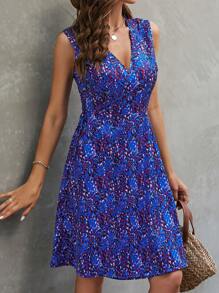 SHEIN LUNE Đầm Trọn gói Tất cả trên in Boho - Màu xanh lam - Xem 5