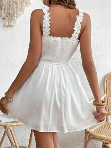 Soleia 褶邊素色吊帶連衣裙 - 白色 - 查看 3