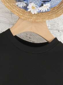 SHEIN Girls Solid Tee & Paperbag Waist Belted Trousers - Multicolor - View 4