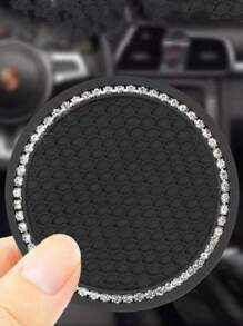 2 Gói đế lót ly ô tô lấp lánh, đế lót ly ô tô bằng silicon đính đá Rhinestone 2,75 inch, miếng lót ly bằng cao su mềm chống trượt, phụ kiện xe hơi thông dụng dành cho phụ nữ - màu đen - Xem 2