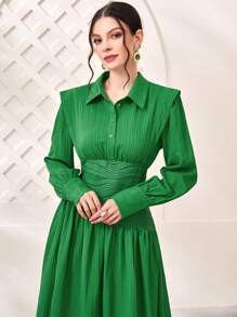 Modelyn Abito chemisier monocolore con bottone frontale - Verde - Visualizzare 3