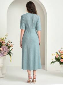 Seusyu 素色前打結蝙蝠袖連衣裙 - 藍色 - 查看 2