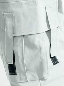 Manfinity Hypemode 男士側翻蓋口袋工裝褲 - 淺灰色 - 查看 4