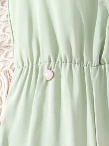 SHEIN Áo liền quần Gái Nút Trọn gói màu trơn Giải trí - màu xanh lá - Xem 3