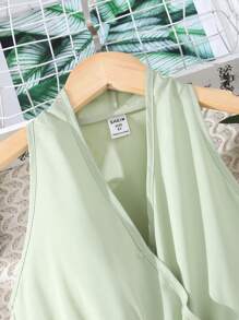 SHEIN Áo liền quần Gái Nút Trọn gói màu trơn Giải trí - màu xanh lá - Xem 4